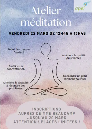 22-03-2024 Atelier Méditation & Relaxation – École élémentaire & Collège Sainte-Marie des Ursulines – Apel